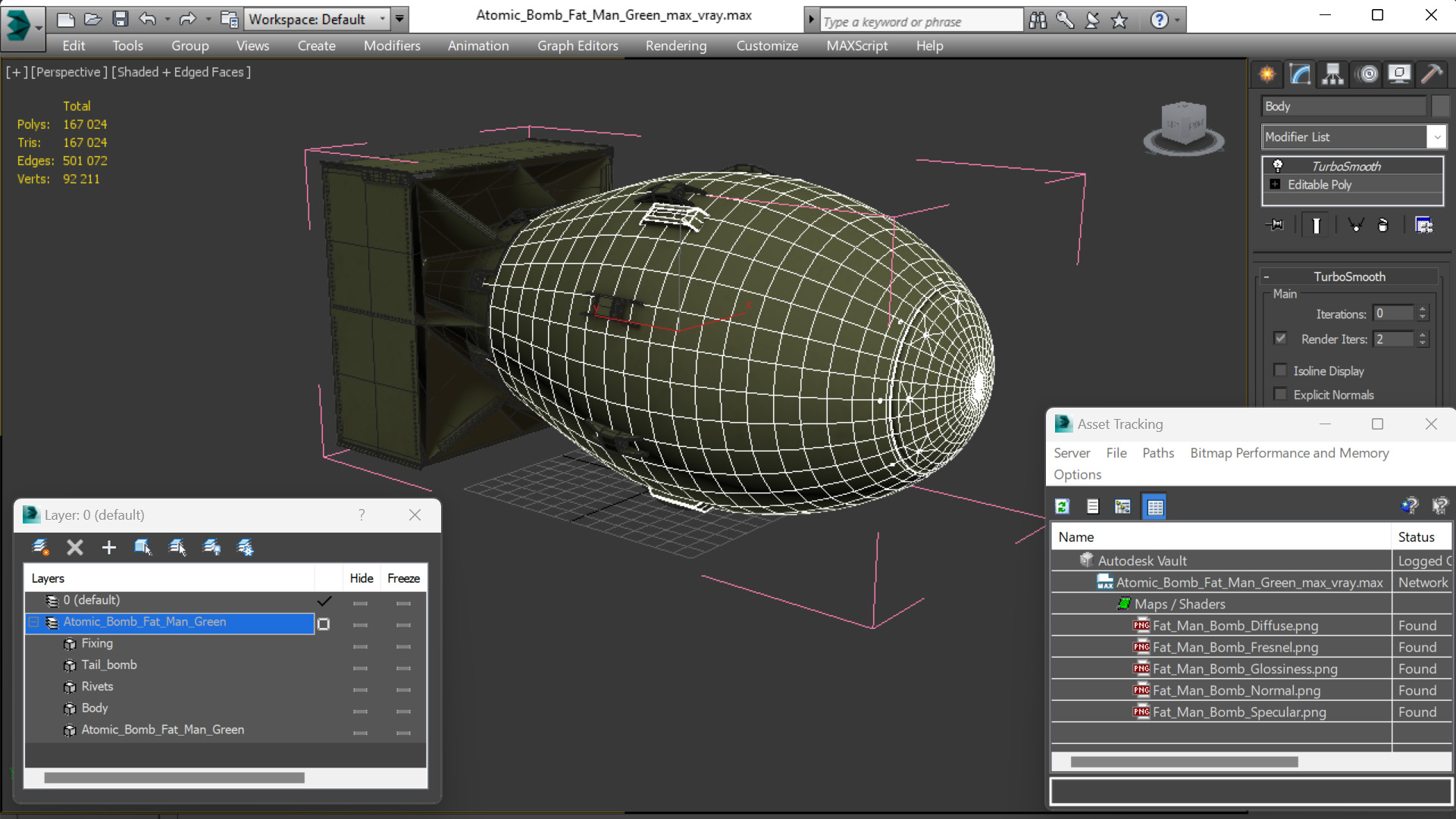 3D model Atomic Bomb Fat Man Green