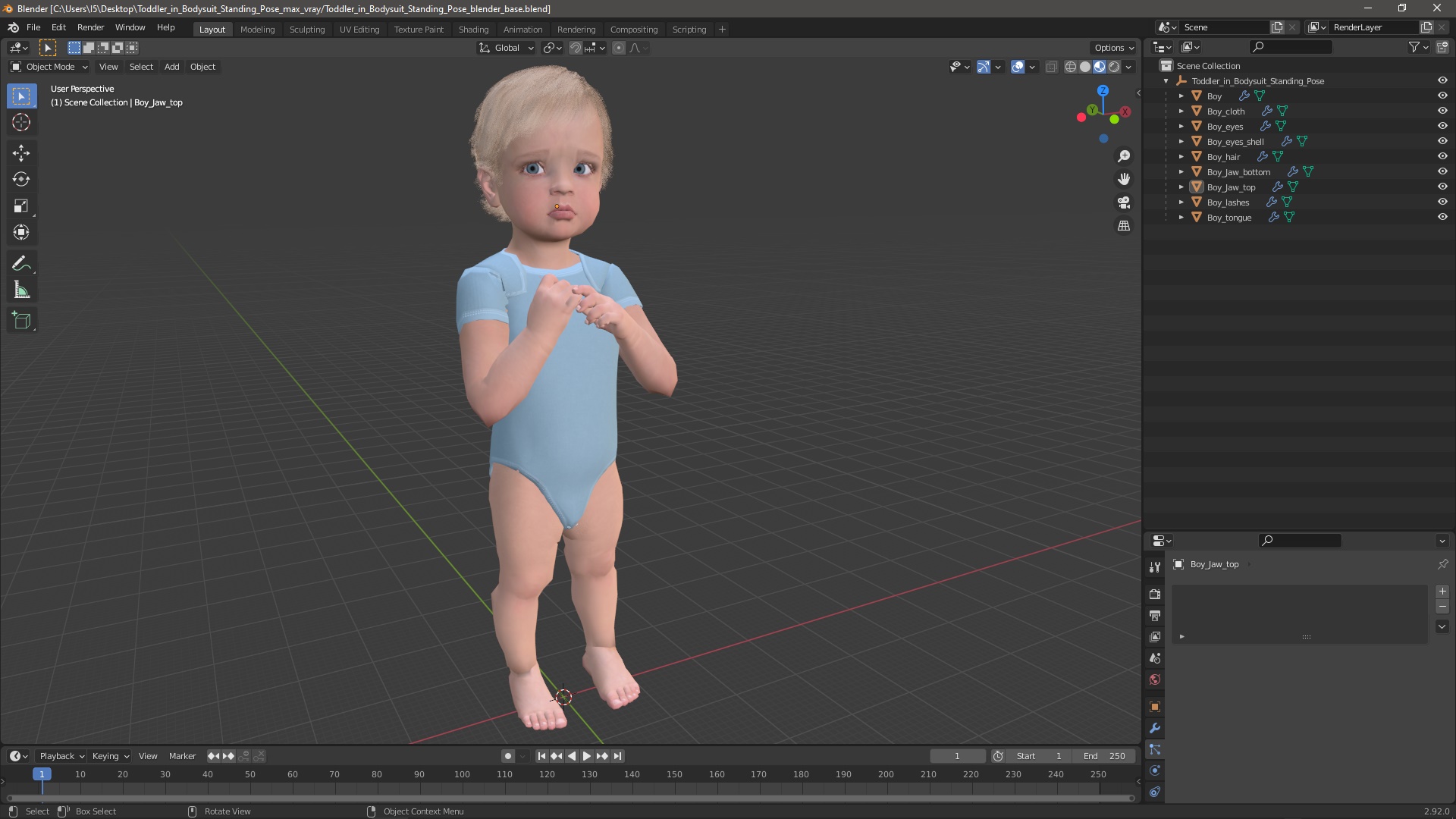 3D Toddler in Bodysuit Standing Pose model
