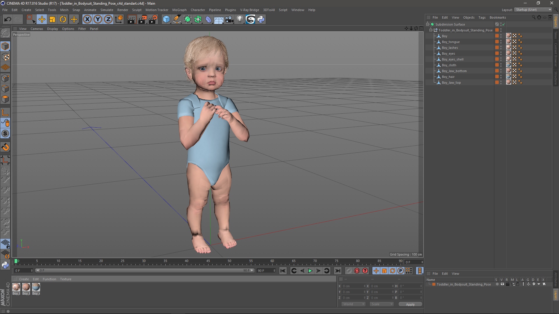 3D Toddler in Bodysuit Standing Pose model
