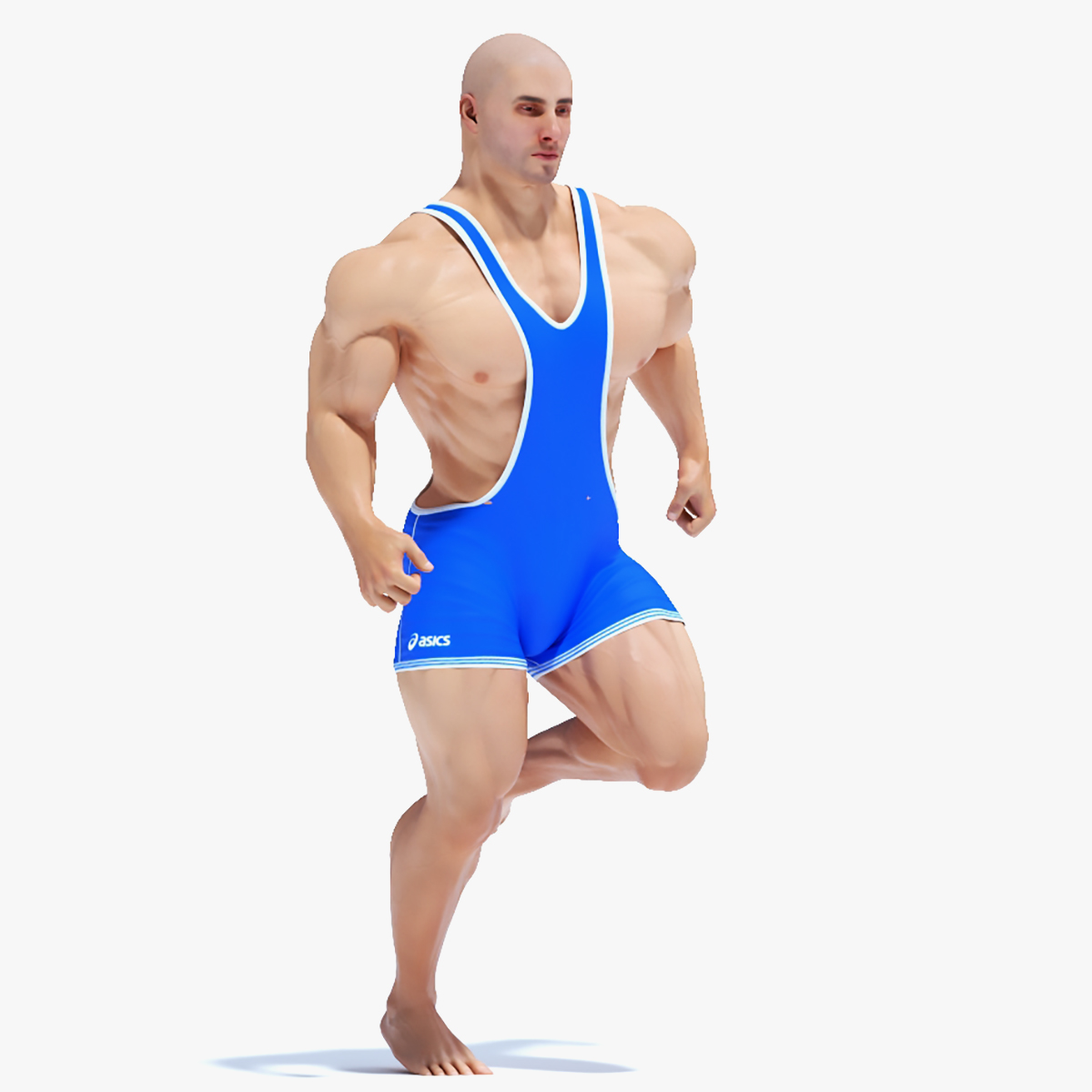 3D model Powerful Athlete Wearing Asics Blue Leotard Rigged