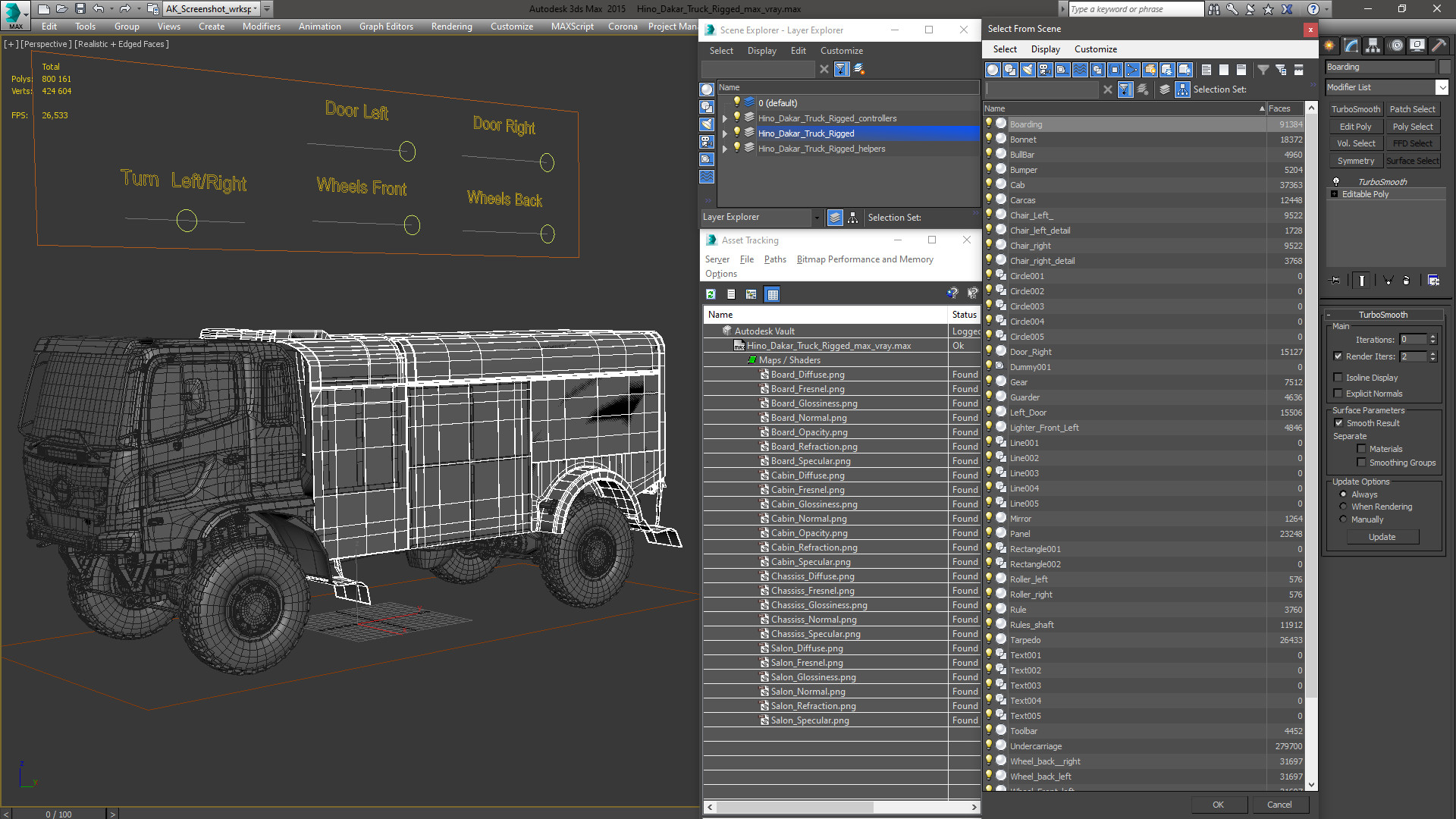 Hino Dakar Truck Rigged for Maya 3D