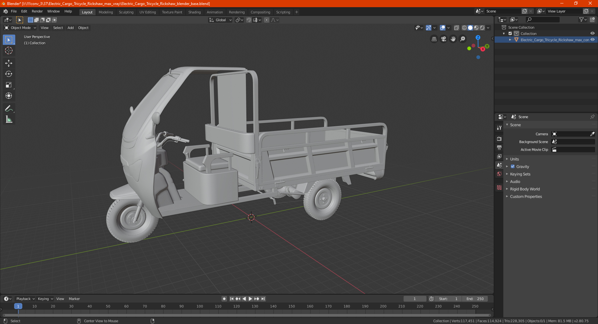 Electric Cargo Tricycle Rickshaw 3D