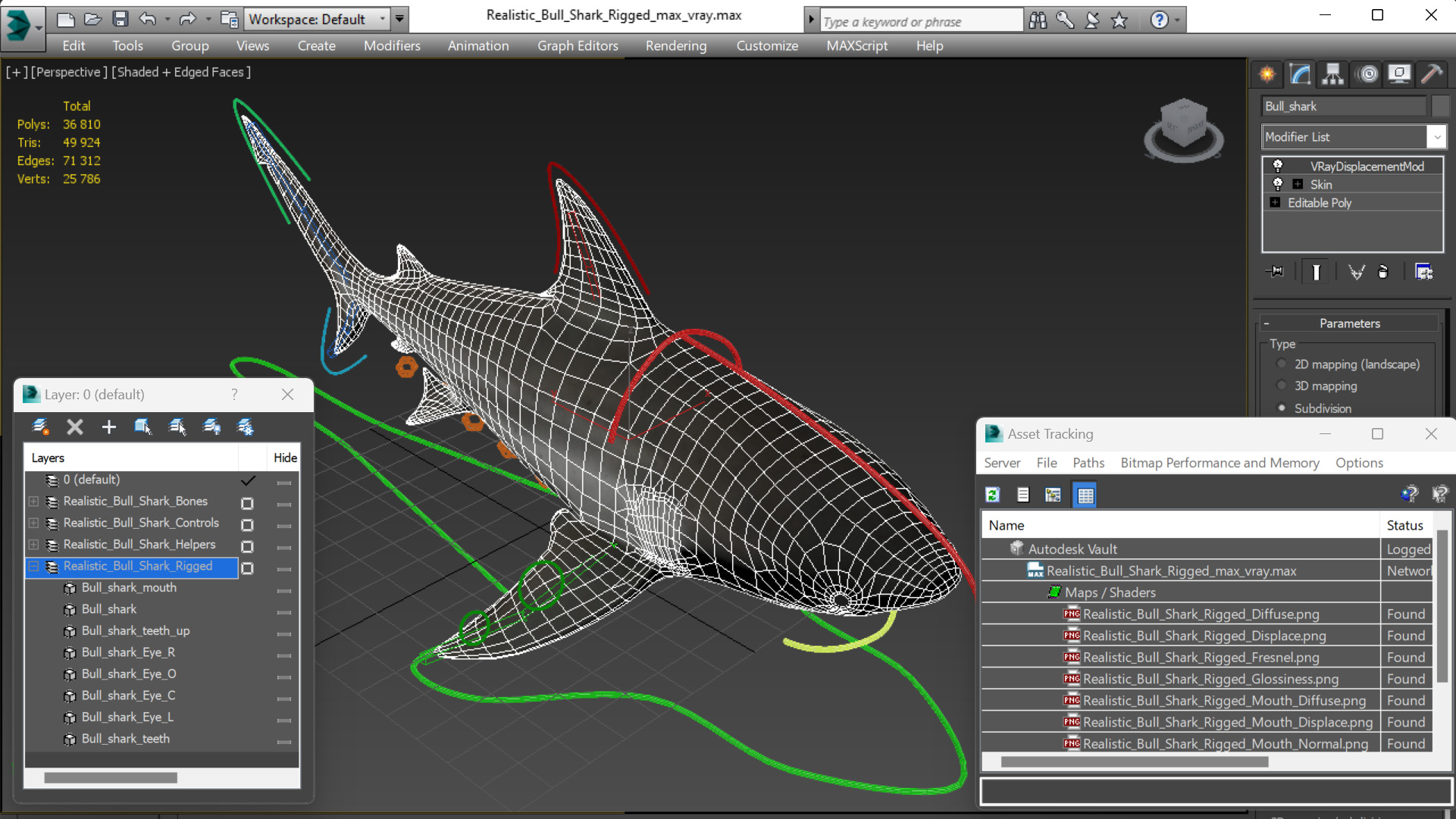 3D Realistic Bull Shark Rigged for Maya