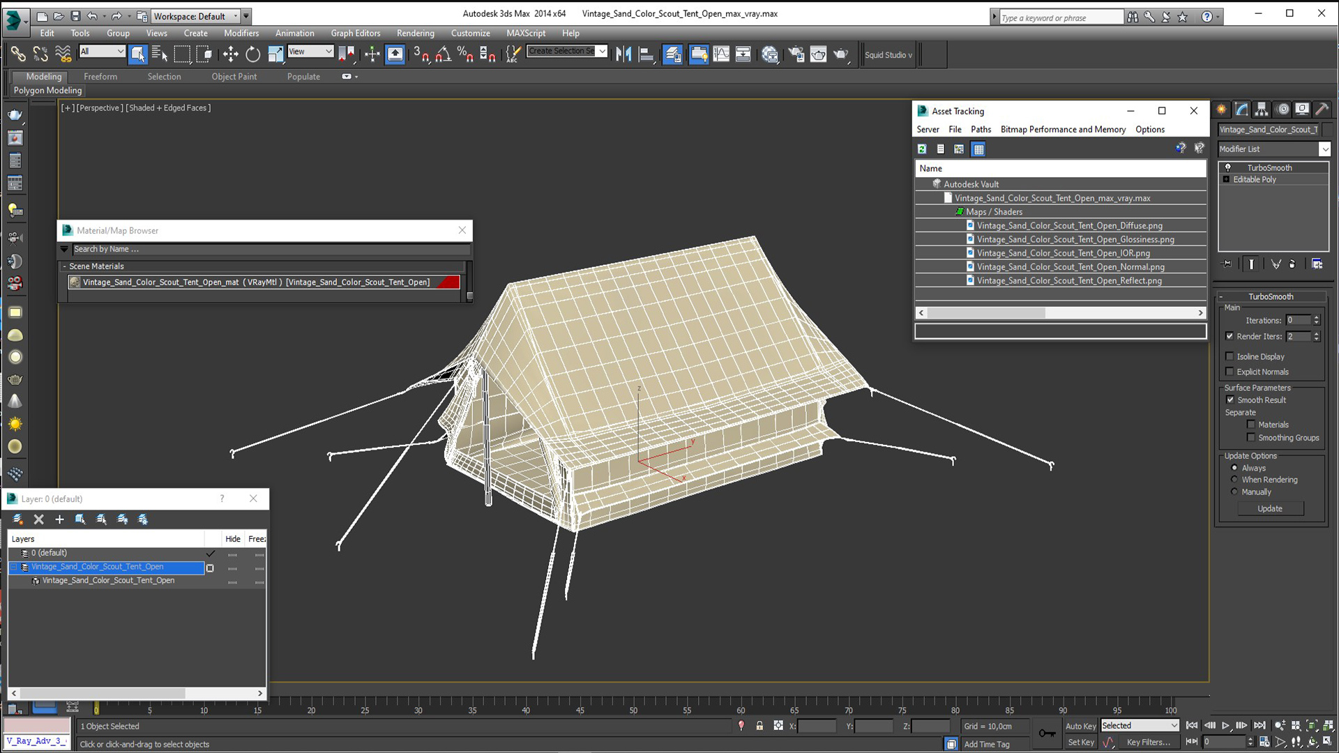 Vintage Sand Color Scout Tent Open 3D model