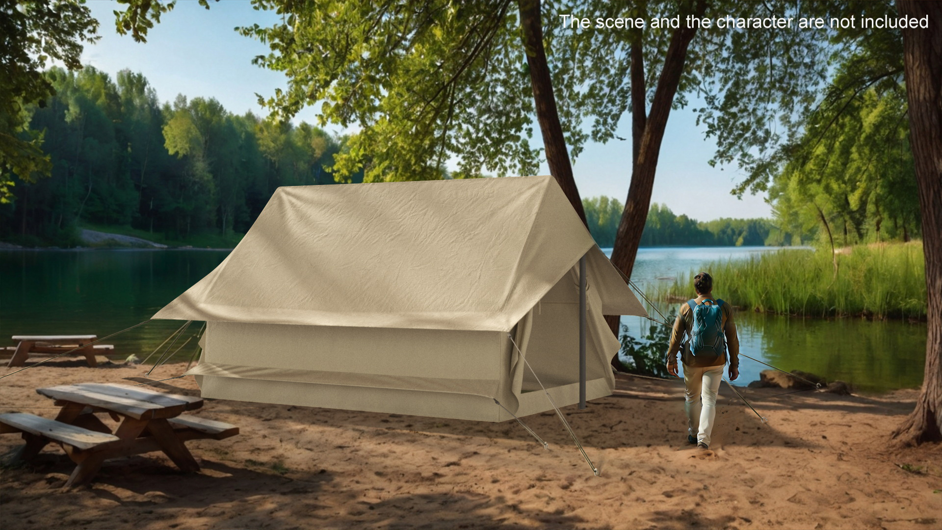 Vintage Sand Color Scout Tent Open 3D model