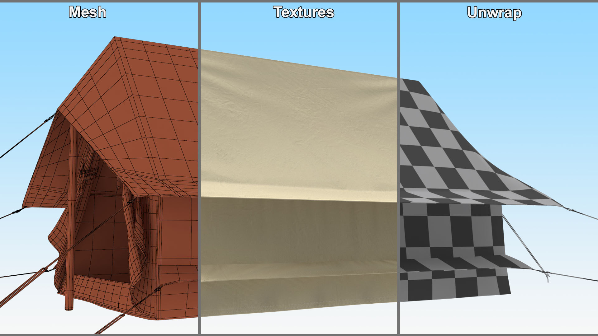 Vintage Sand Color Scout Tent Open 3D model