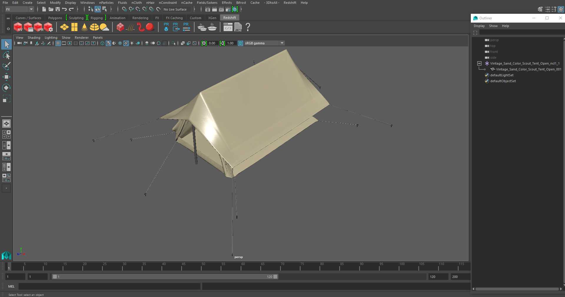 Vintage Sand Color Scout Tent Open 3D model