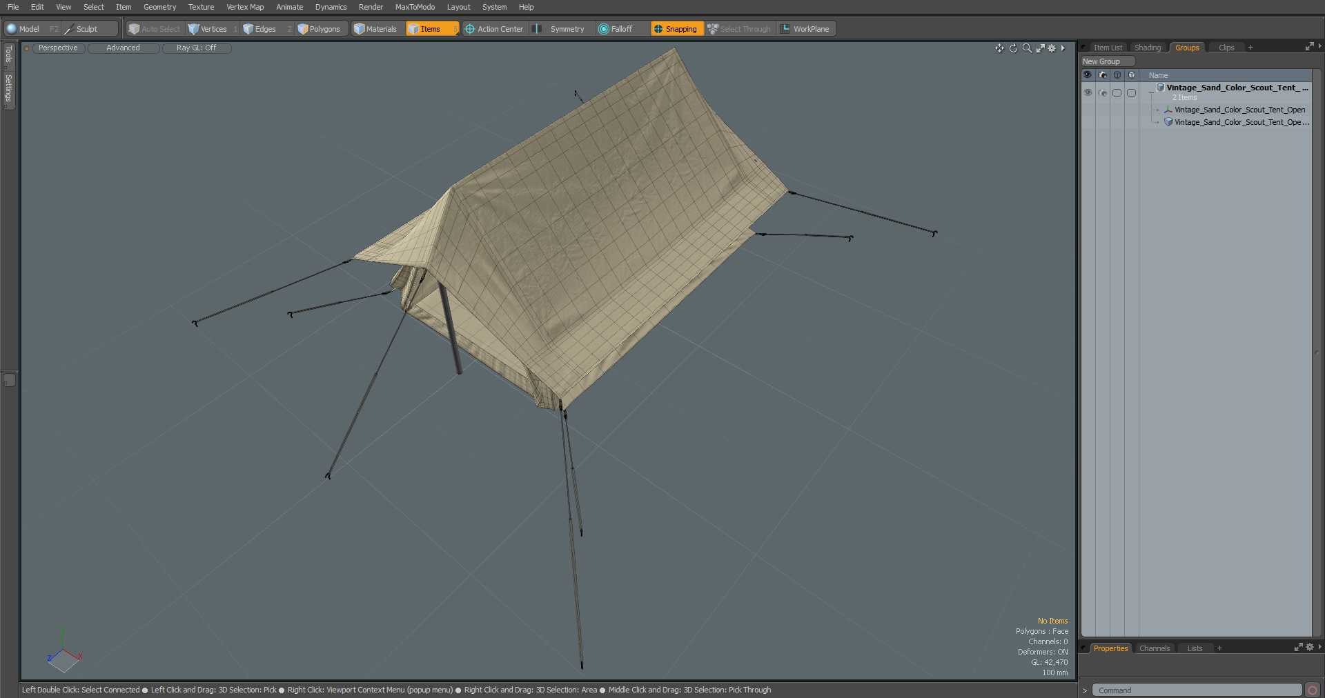 Vintage Sand Color Scout Tent Open 3D model