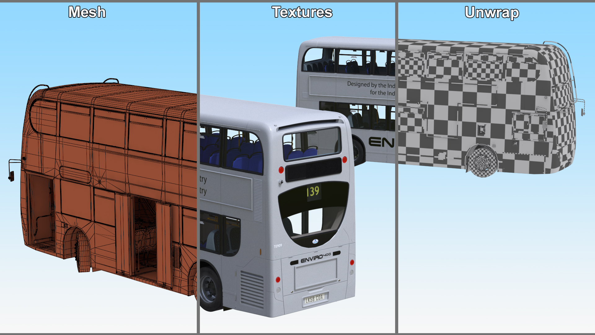 3D Alexander Dennis Enviro400 Double Decker Bus Rigged