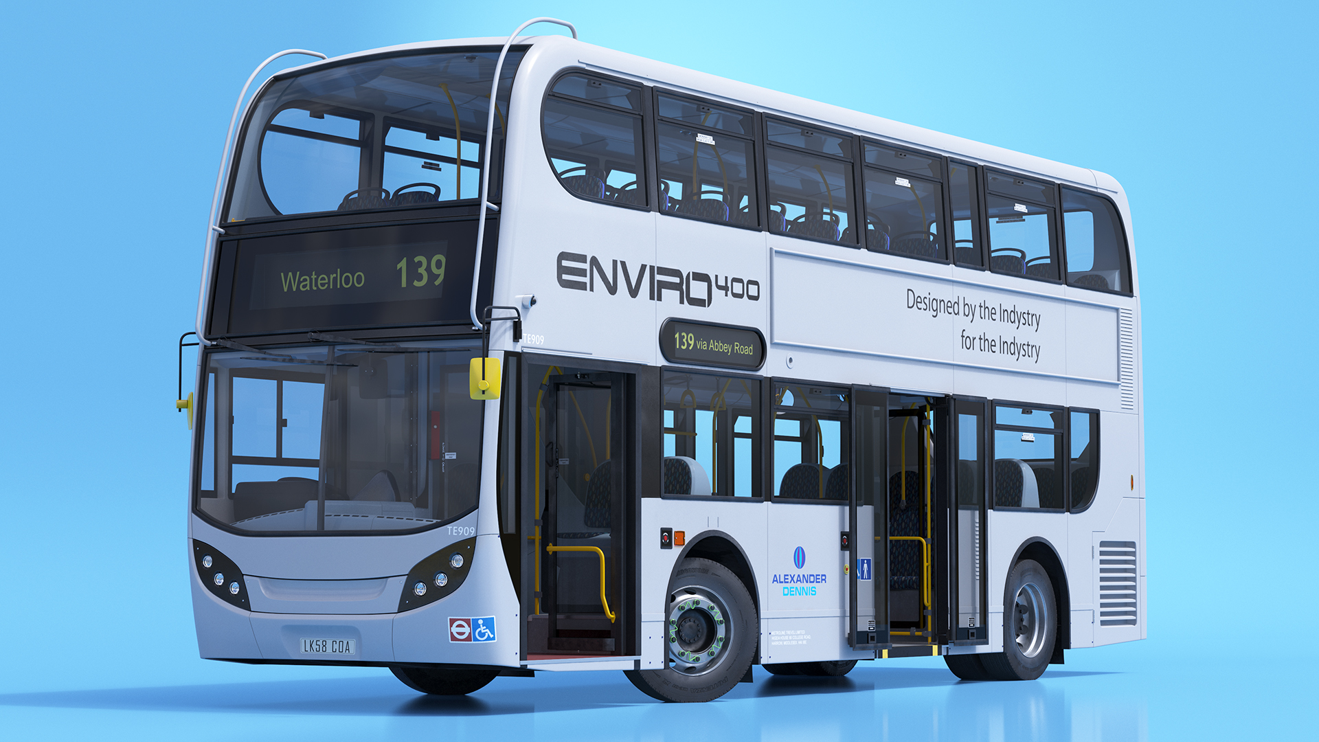 3D Alexander Dennis Enviro400 Double Decker Bus Rigged