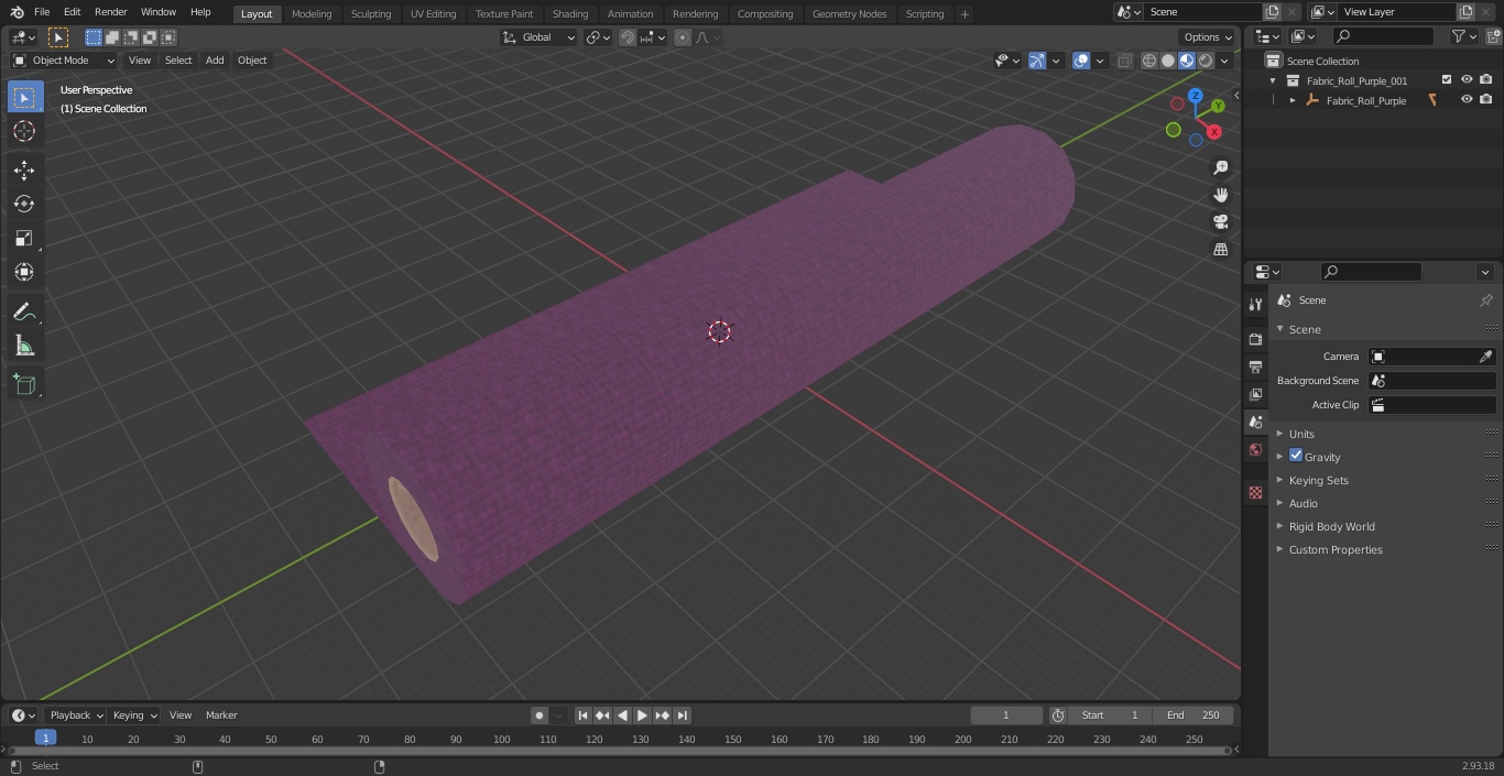 3D Fabric Roll Purple model