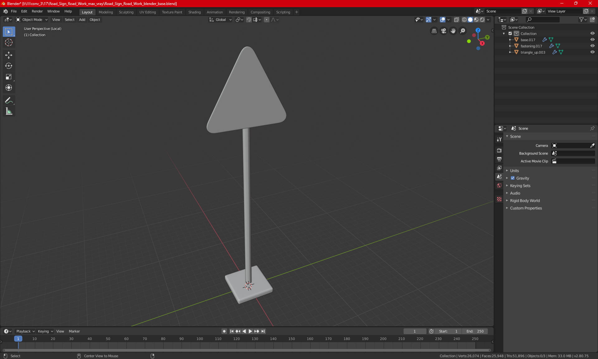 3D Road sign Slippery Road model