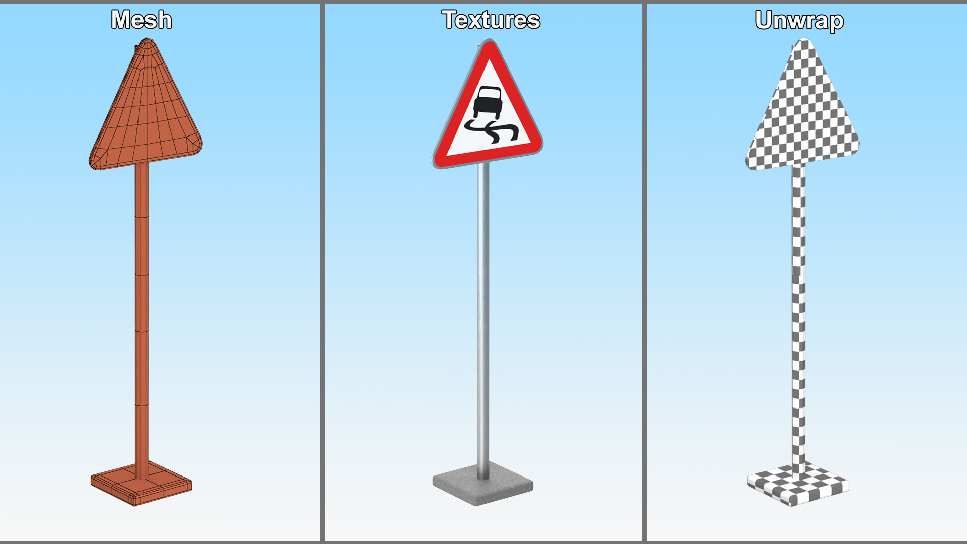 3D Road sign Slippery Road model