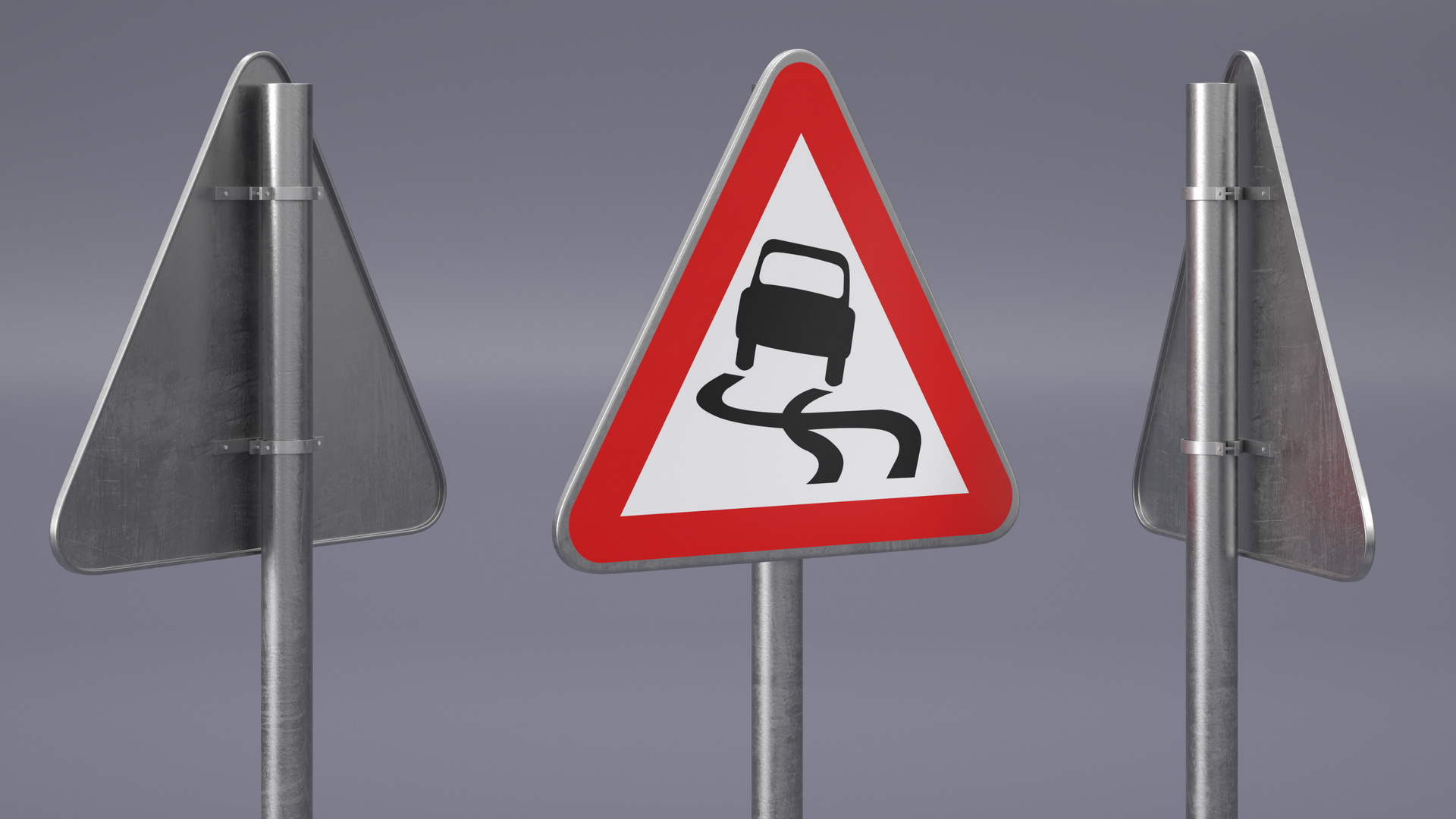 3D Road sign Slippery Road model