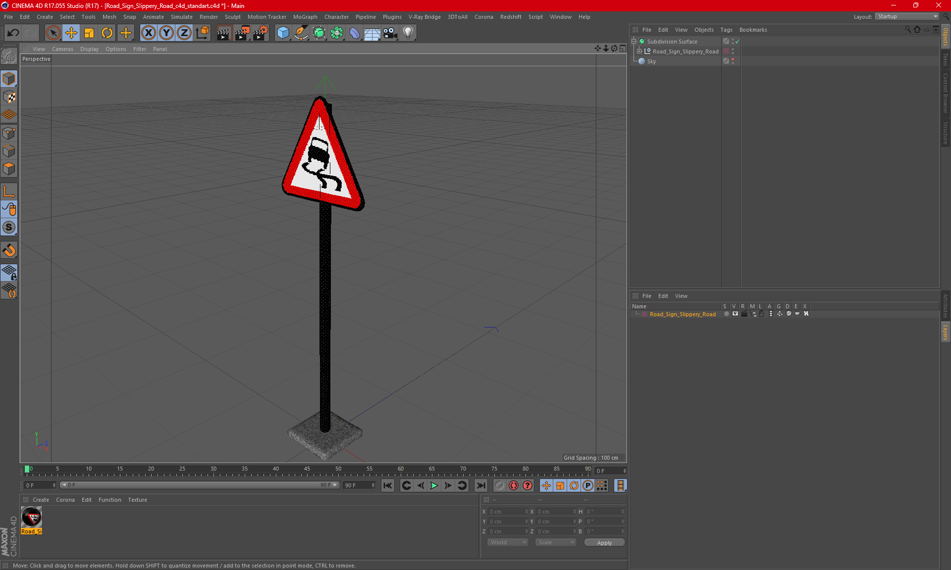 3D Road sign Slippery Road model