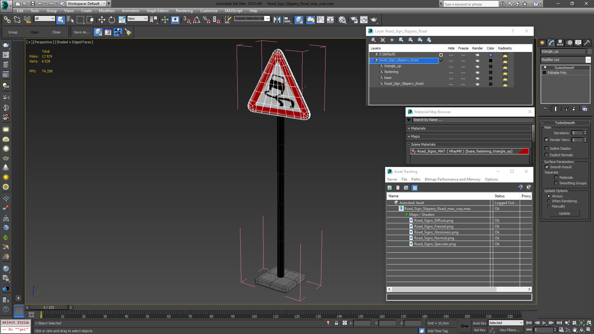 3D Road sign Slippery Road model