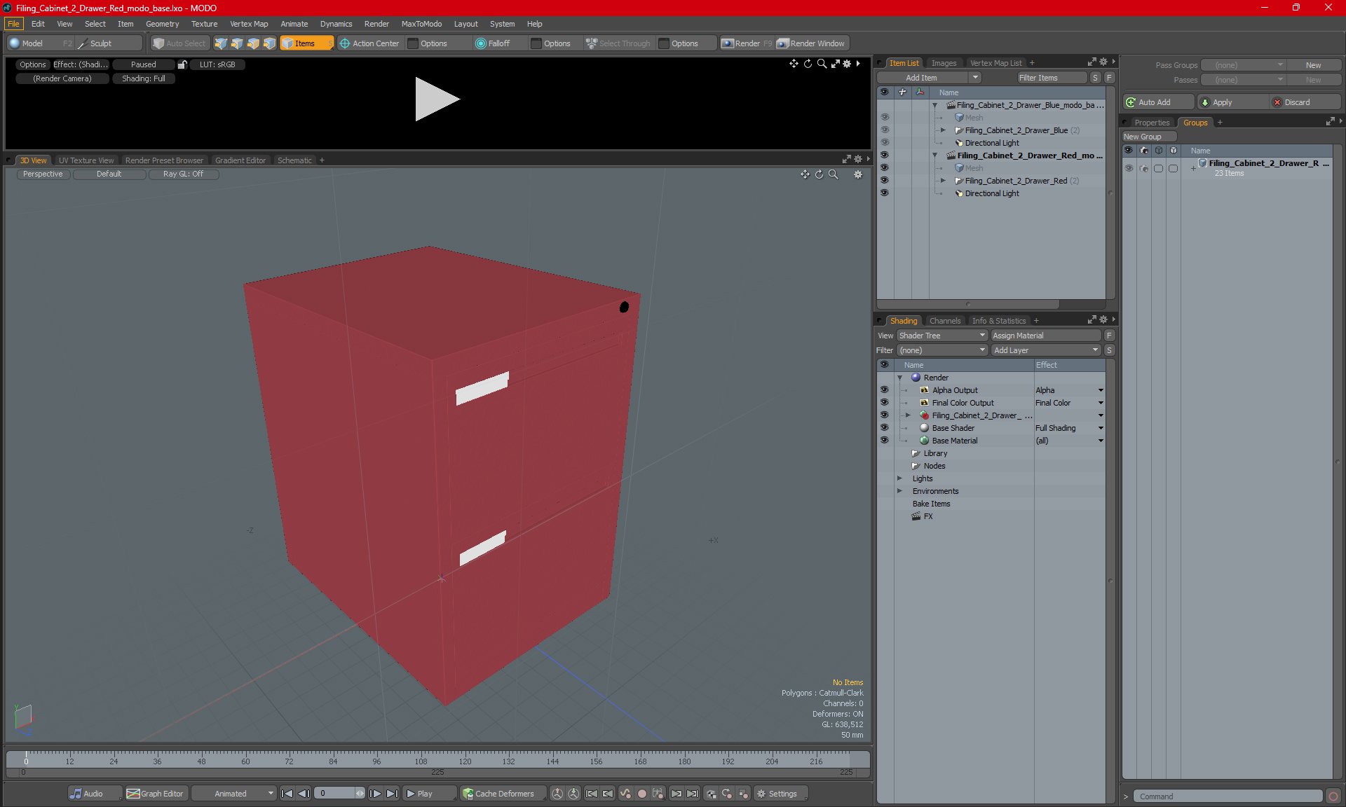 Filing Cabinet 2 Drawer Red 3D