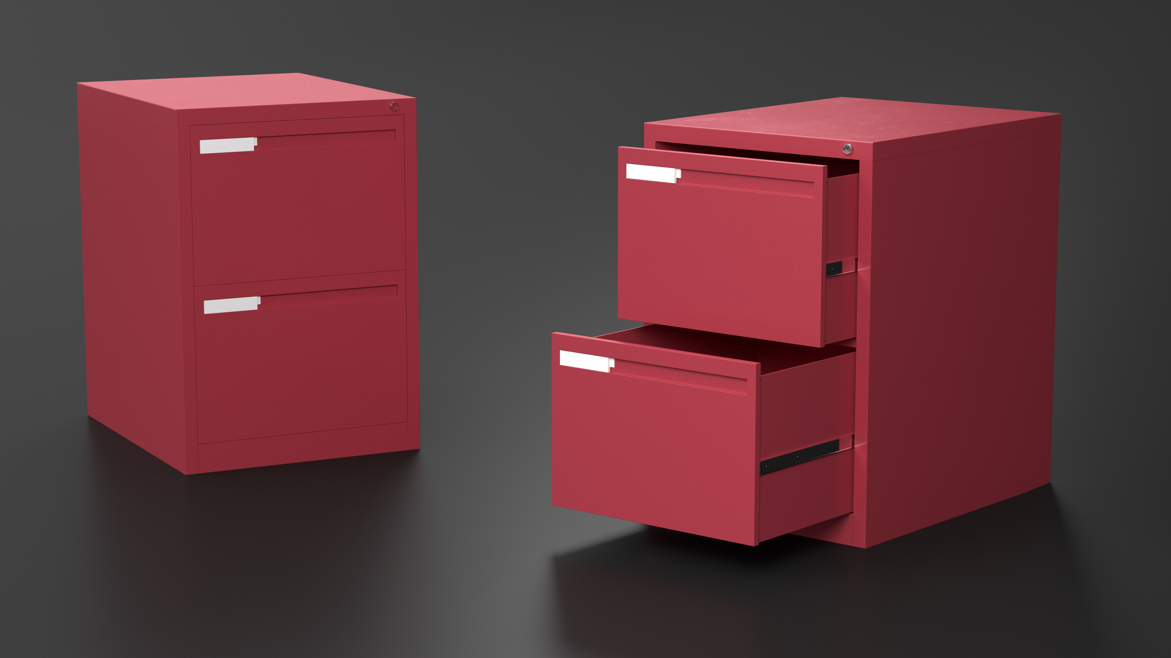 Filing Cabinet 2 Drawer Red 3D