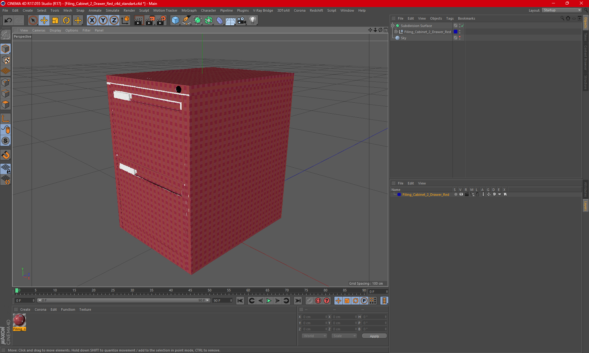 Filing Cabinet 2 Drawer Red 3D