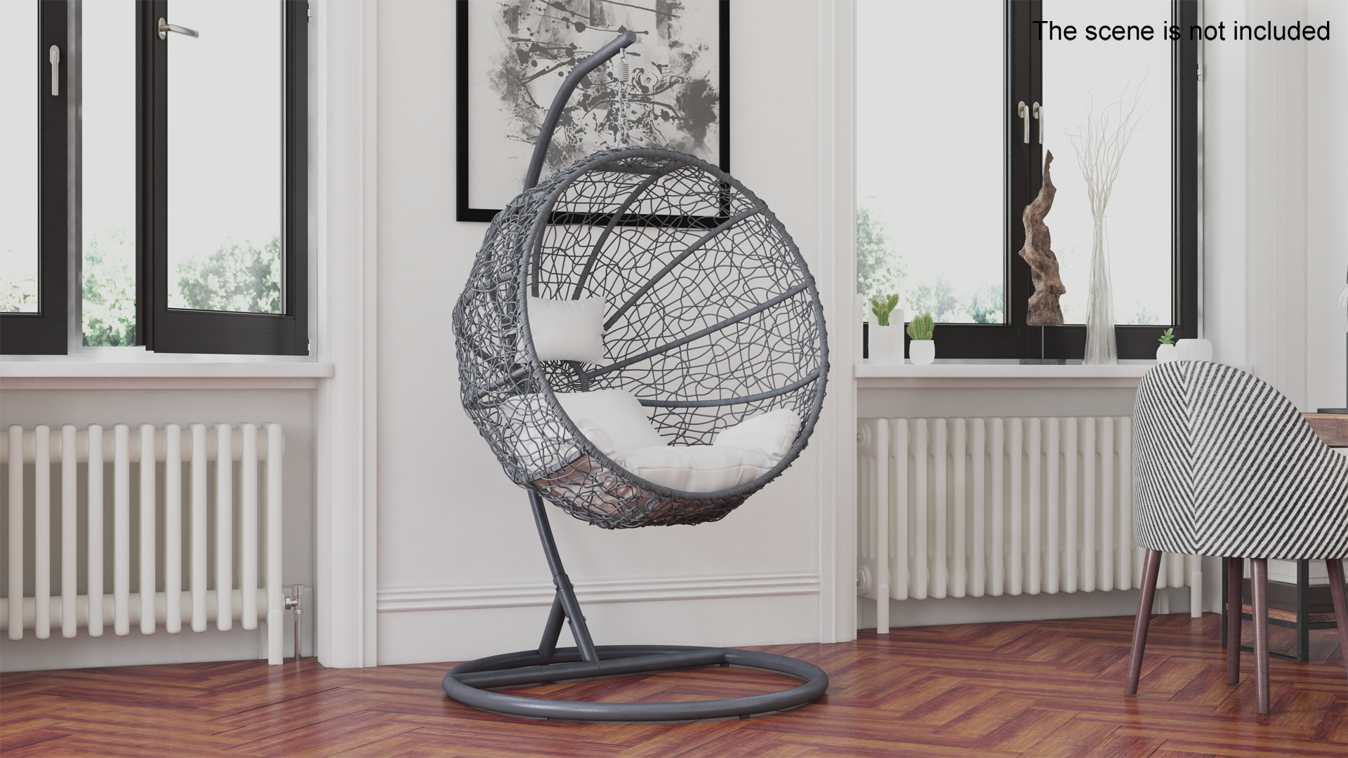 3D Hanging Ball Shaped Chair with Stand Gray