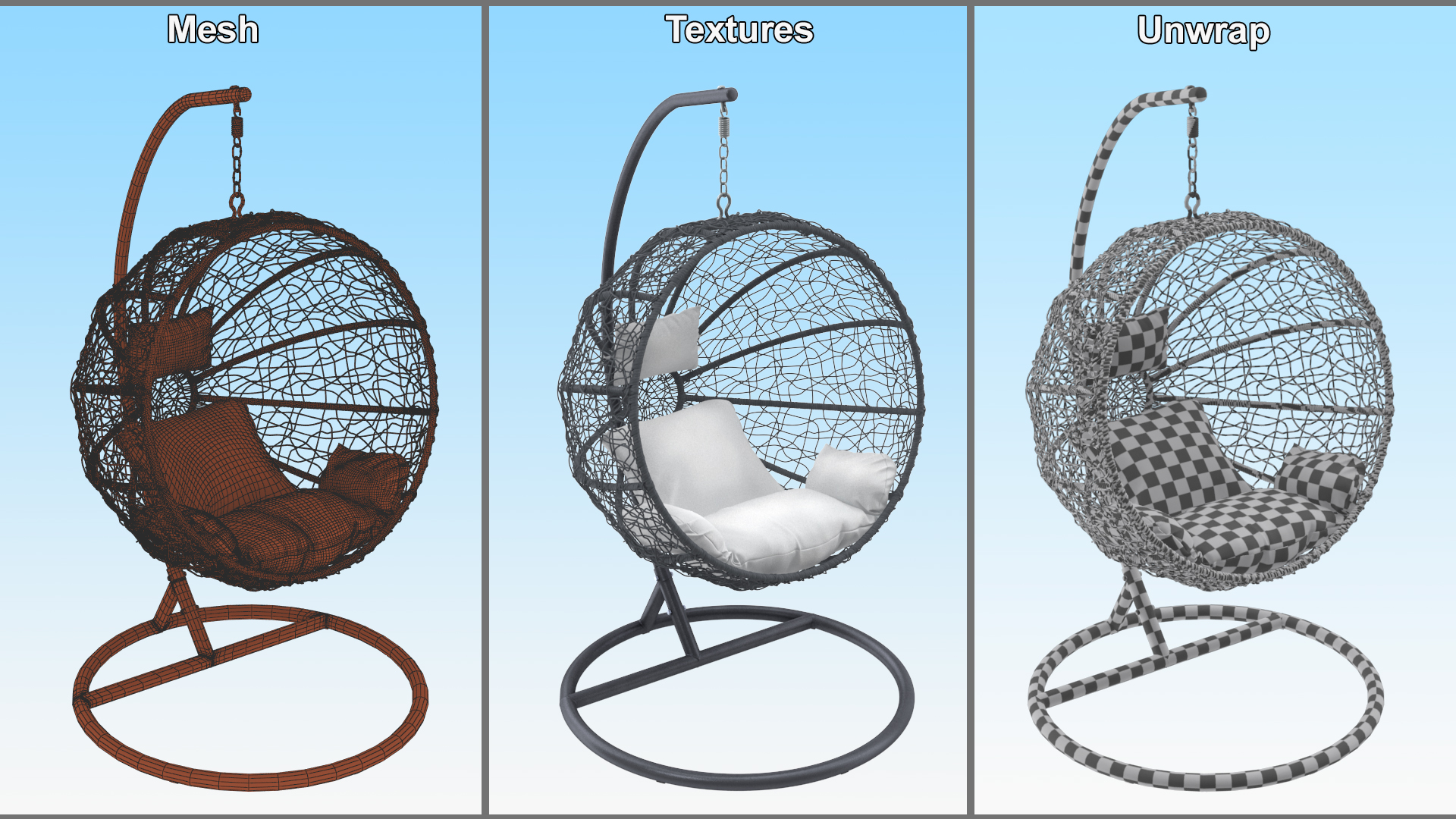 3D Hanging Ball Shaped Chair with Stand Gray