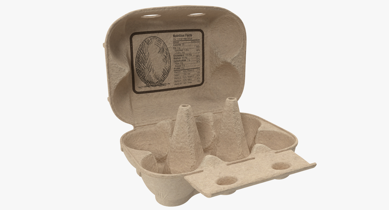 Carton Eggs Six Cardboard Opened 3D