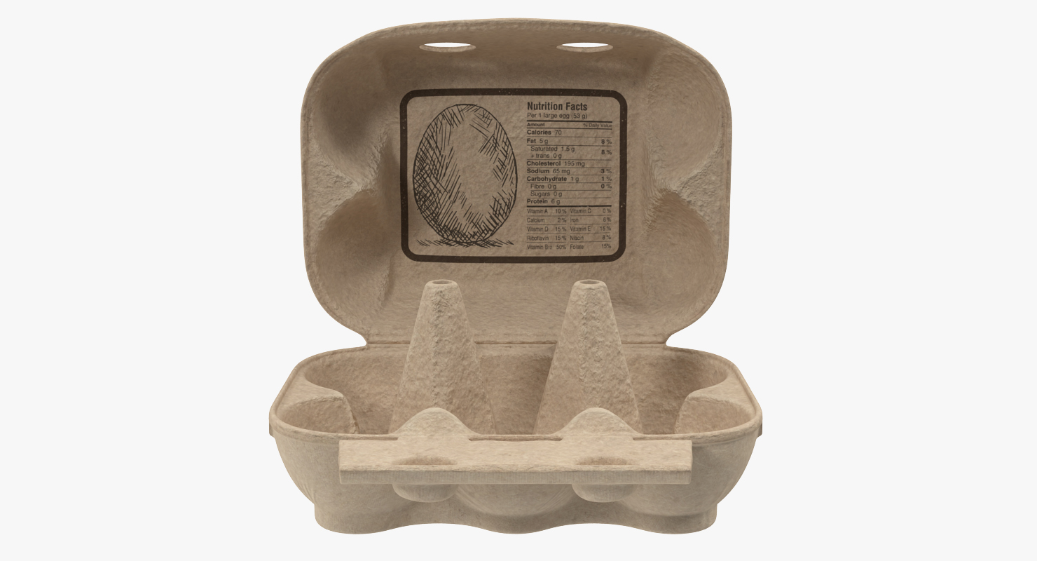 Carton Eggs Six Cardboard Opened 3D