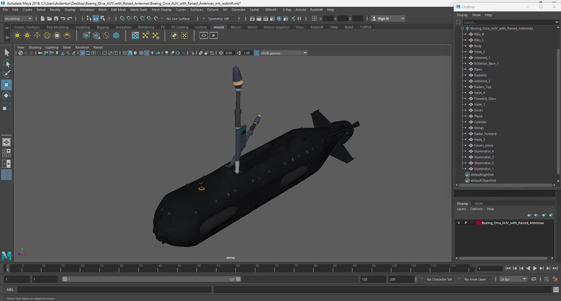 3D Boeing Orca AUV with Raised Antennas
