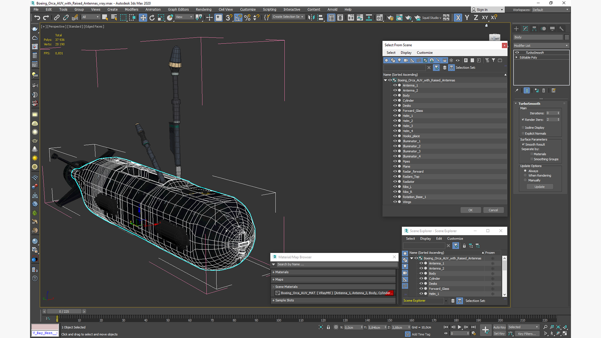 3D Boeing Orca AUV with Raised Antennas