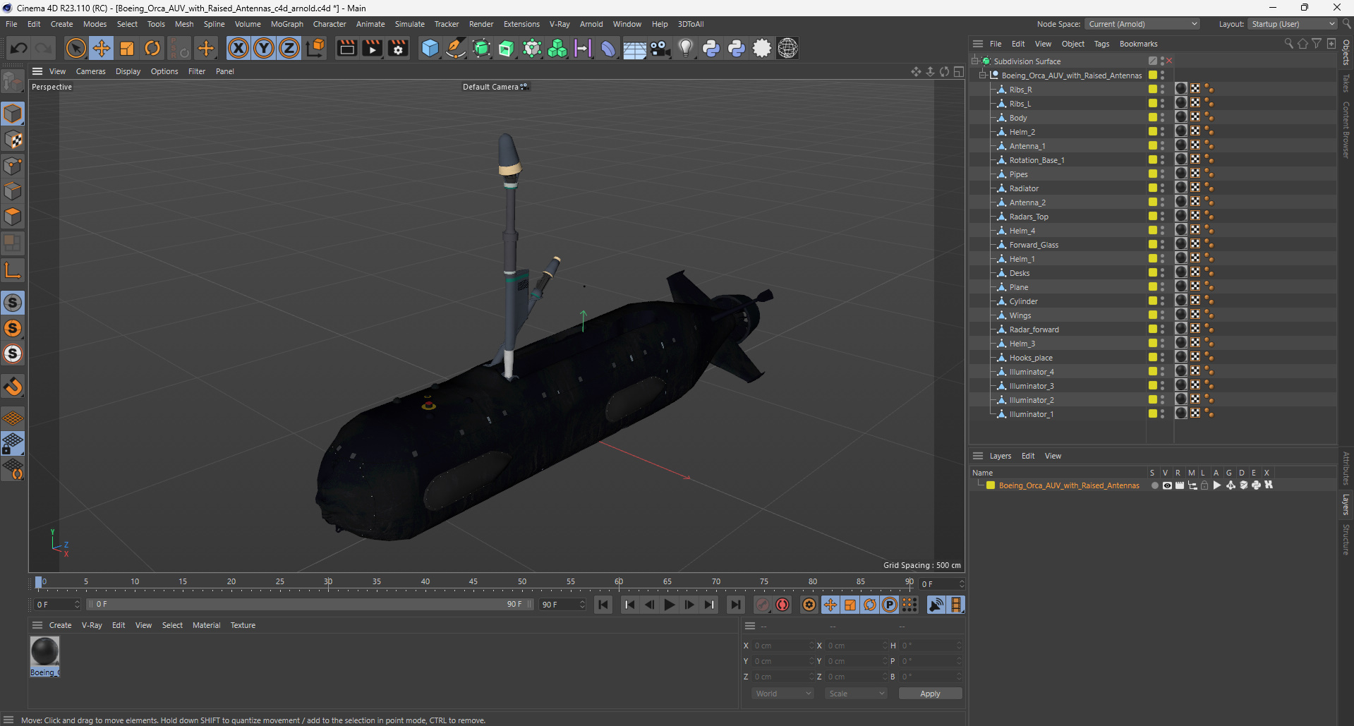 3D Boeing Orca AUV with Raised Antennas
