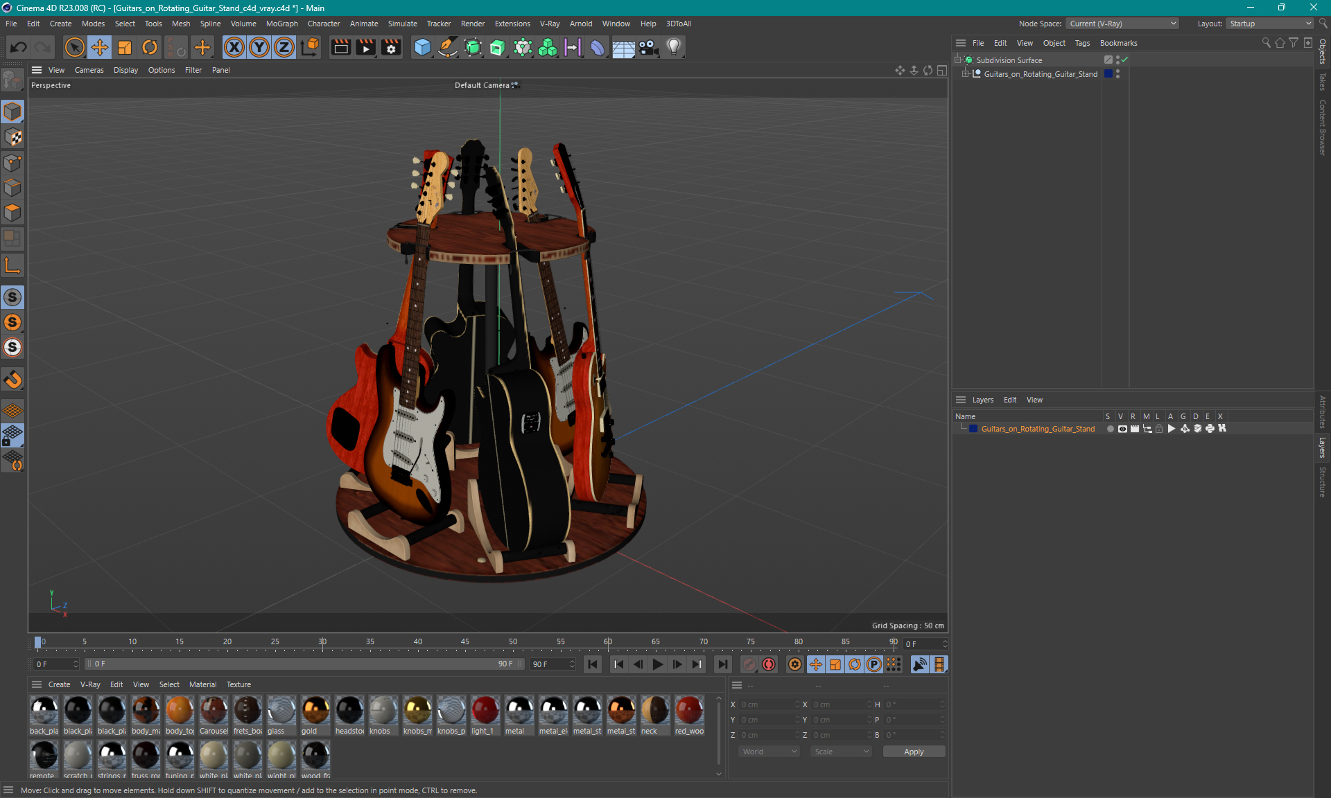 Guitars on Rotating Guitar Stand 3D