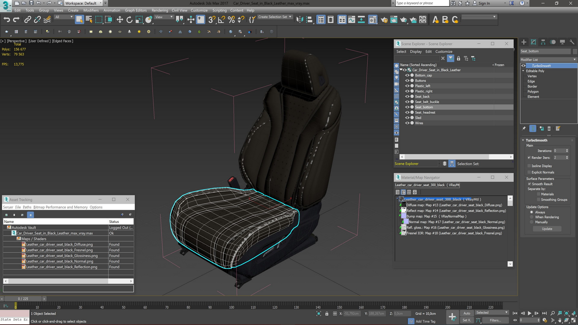 Car Driver Seat in Black Leather 3D