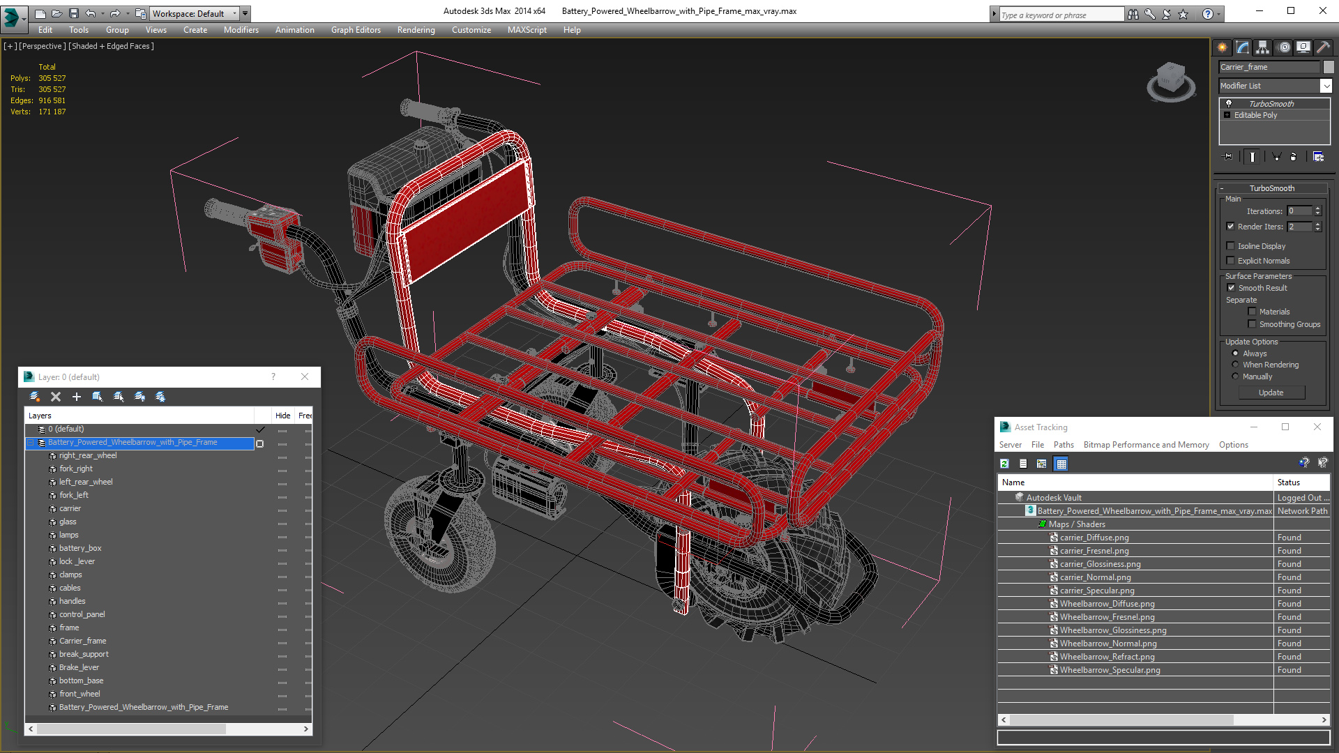 3D Battery Powered Wheelbarrow with Pipe Frame model
