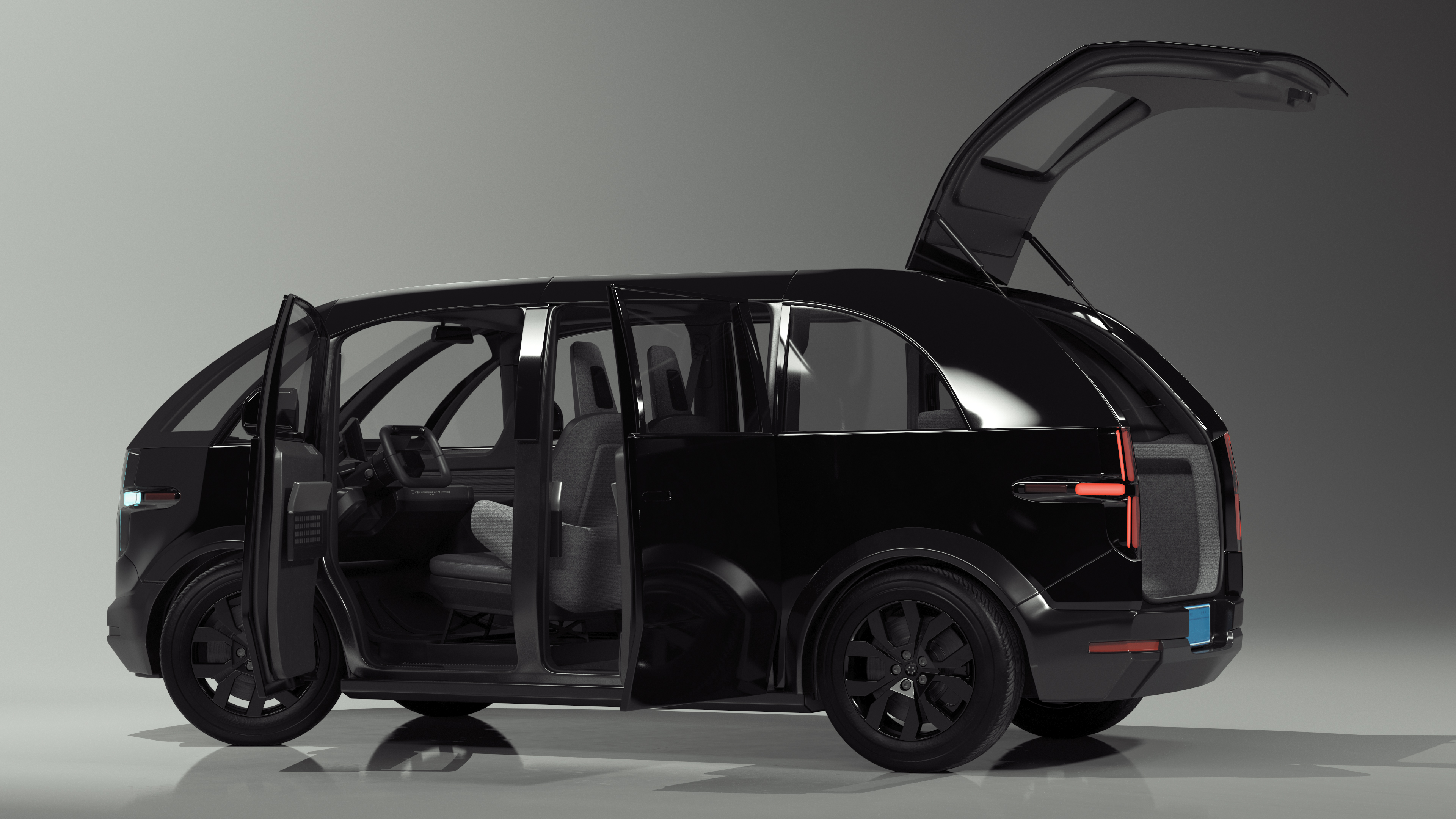 3D Electric Minibus Premium Black Rigged for Maya