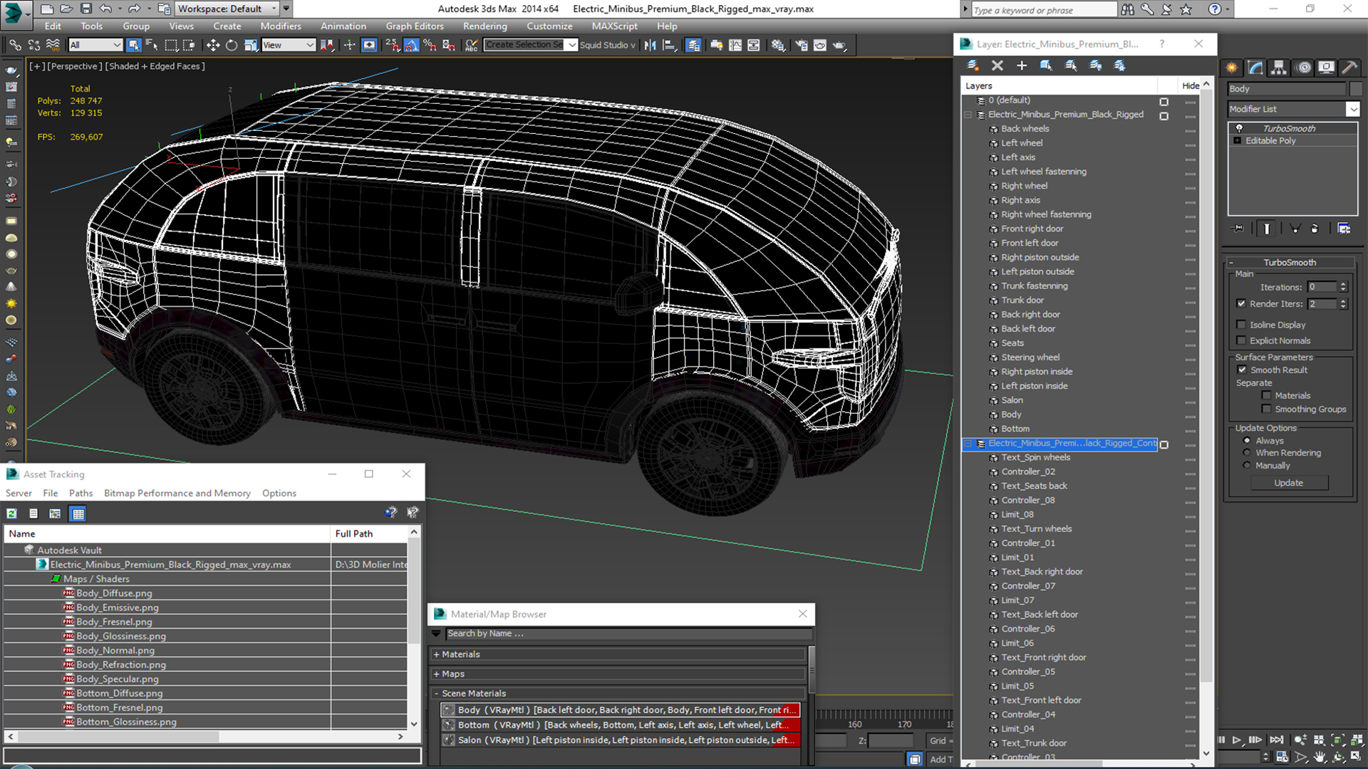 3D Electric Minibus Premium Black Rigged for Maya