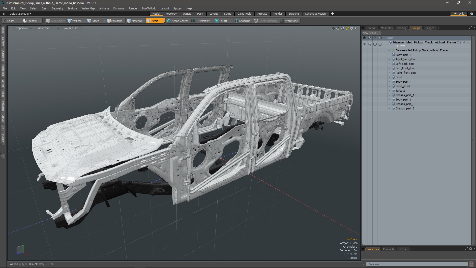 Disassembled Pickup Truck without Frame 3D model