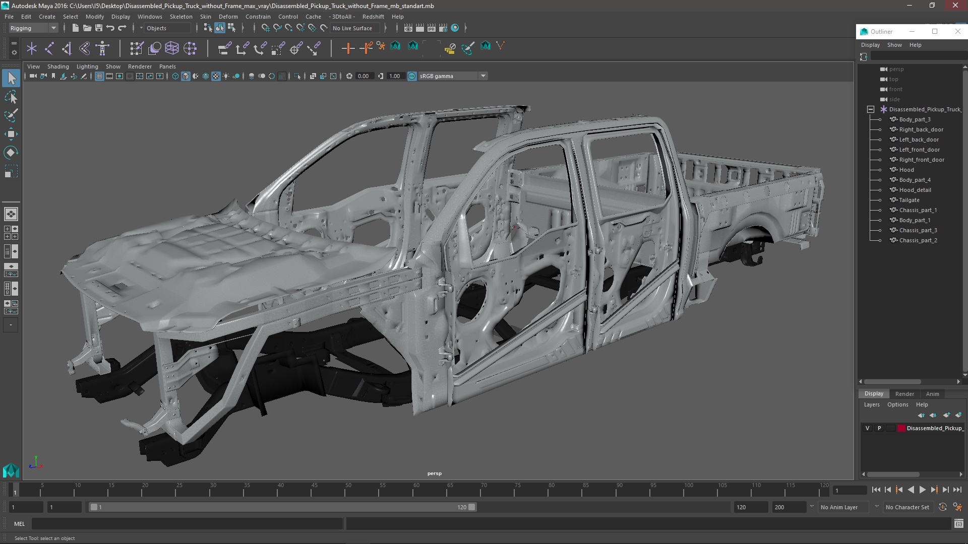 Disassembled Pickup Truck without Frame 3D model