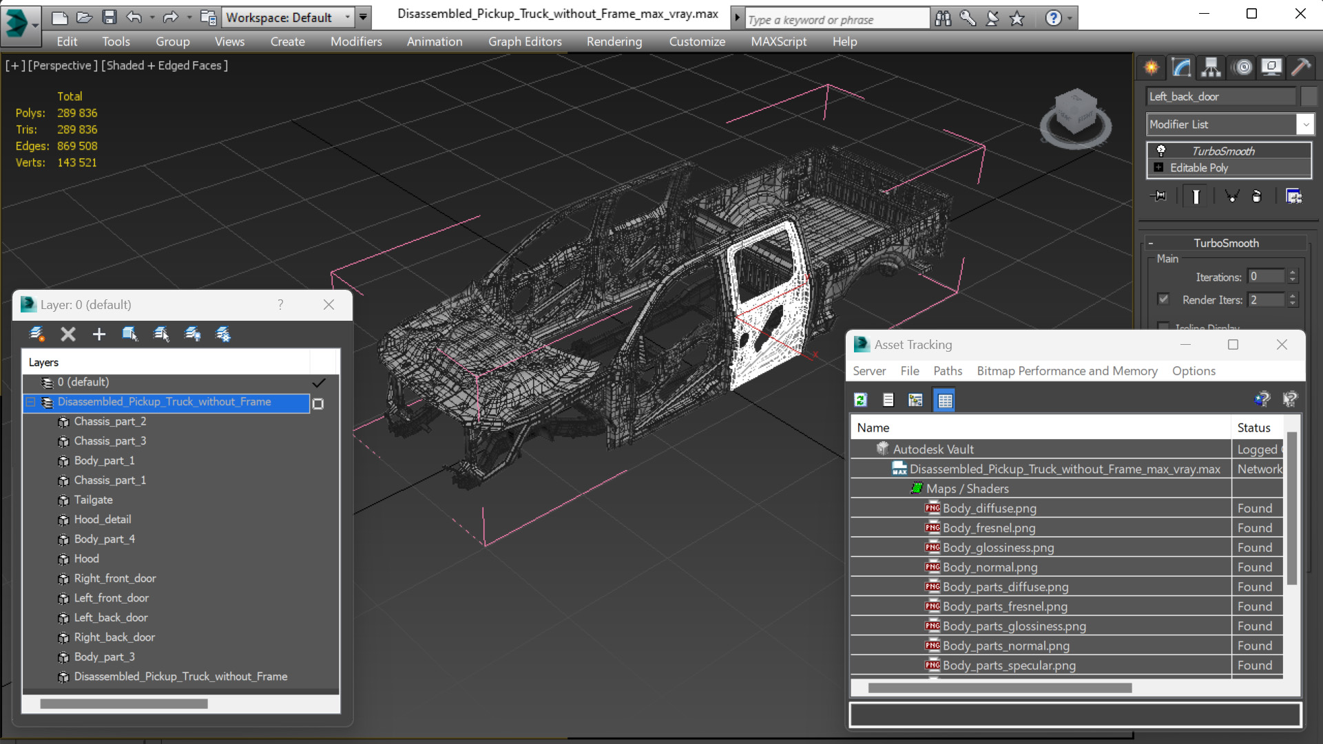 Disassembled Pickup Truck without Frame 3D model