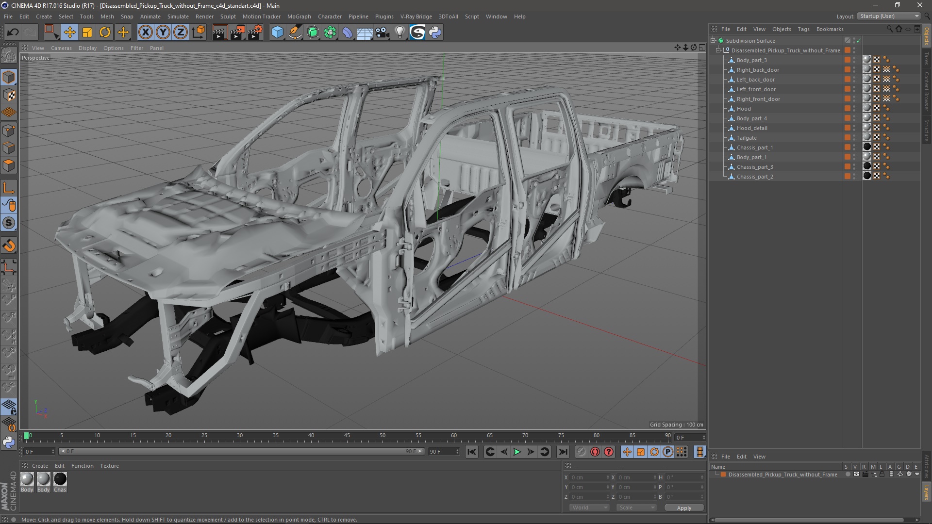 Disassembled Pickup Truck without Frame 3D model