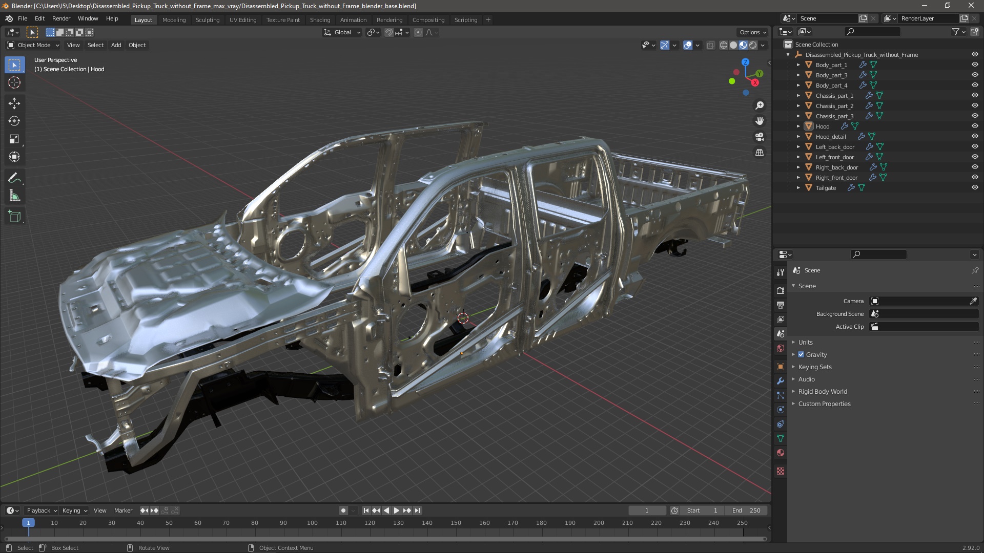 Disassembled Pickup Truck without Frame 3D model
