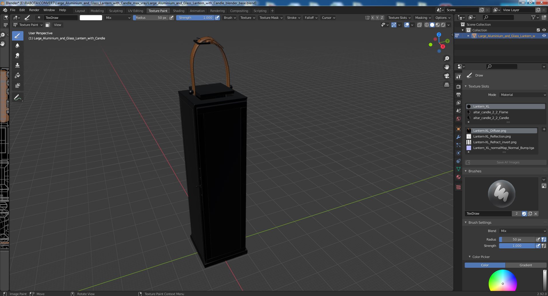 3D model Large Aluminium and Glass Lantern with Candle