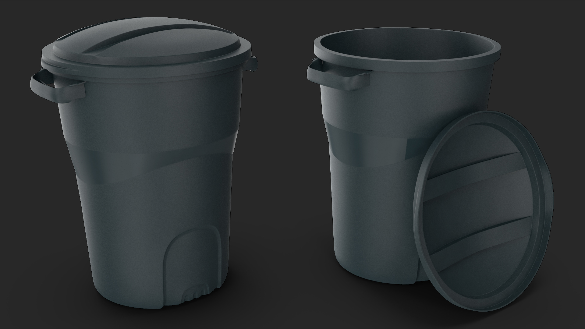 3D Round Trash Can Black