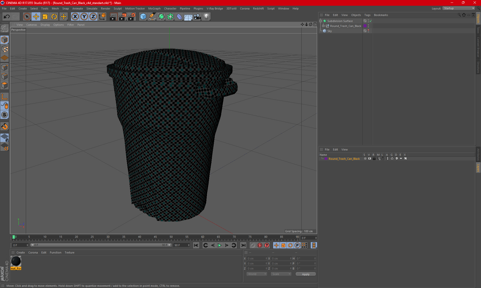 3D Round Trash Can Black