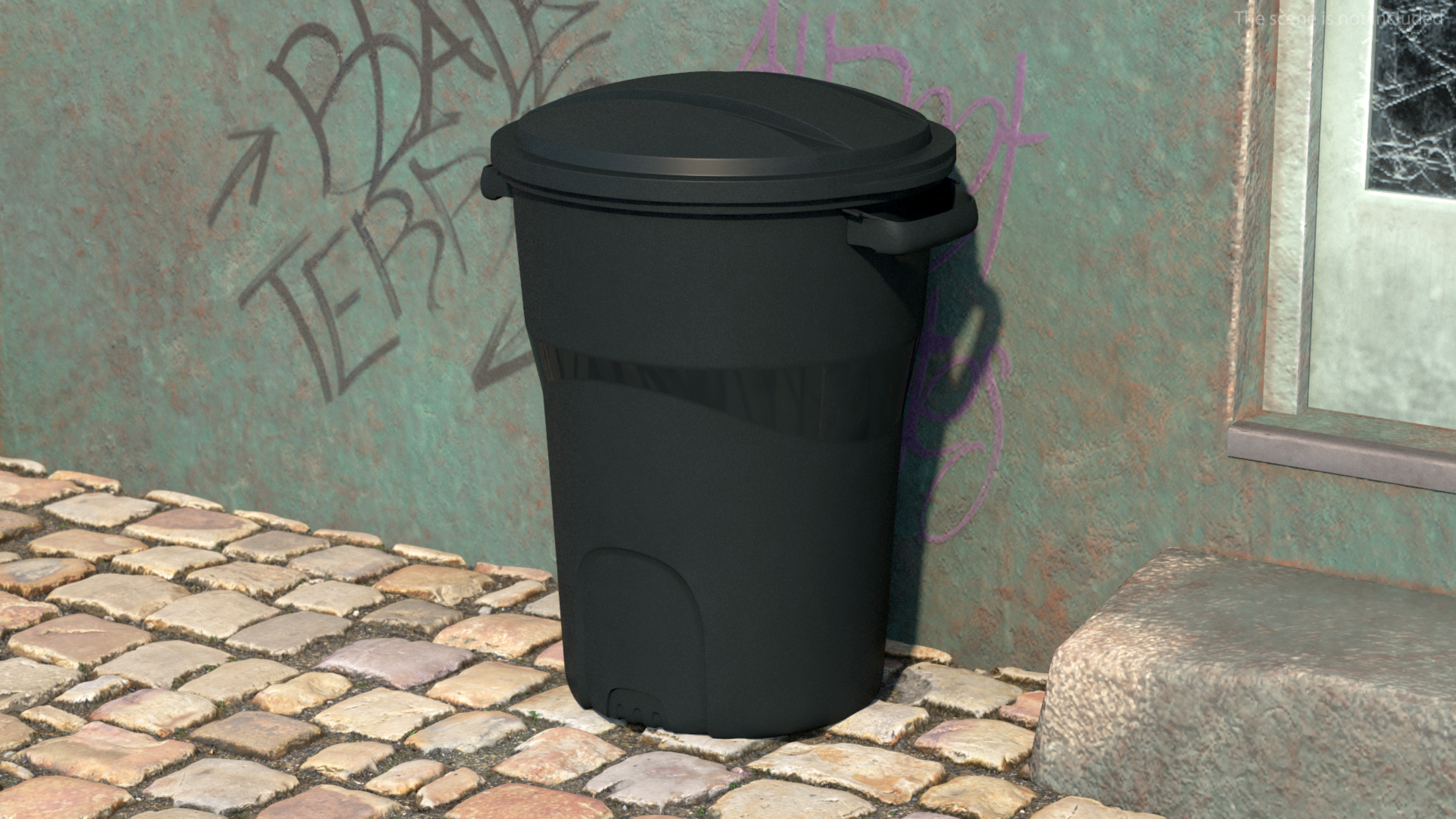 3D Round Trash Can Black