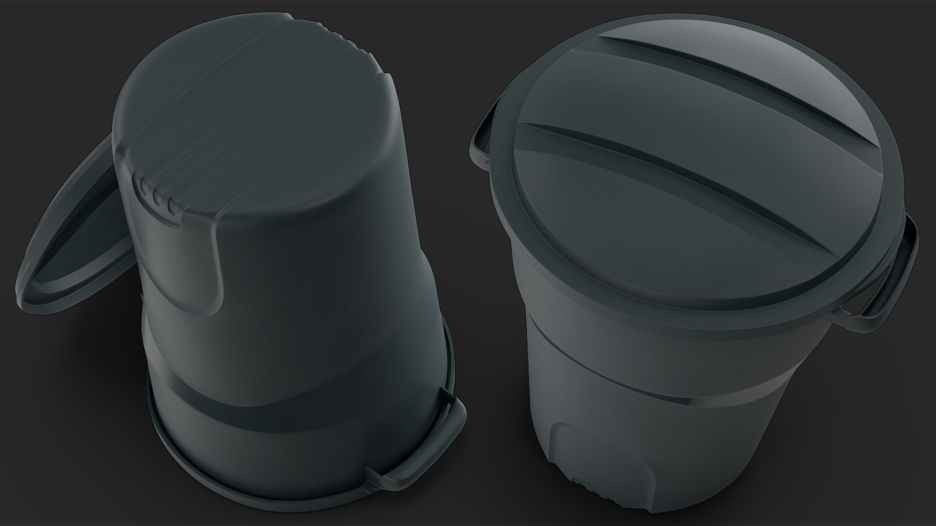 3D Round Trash Can Black