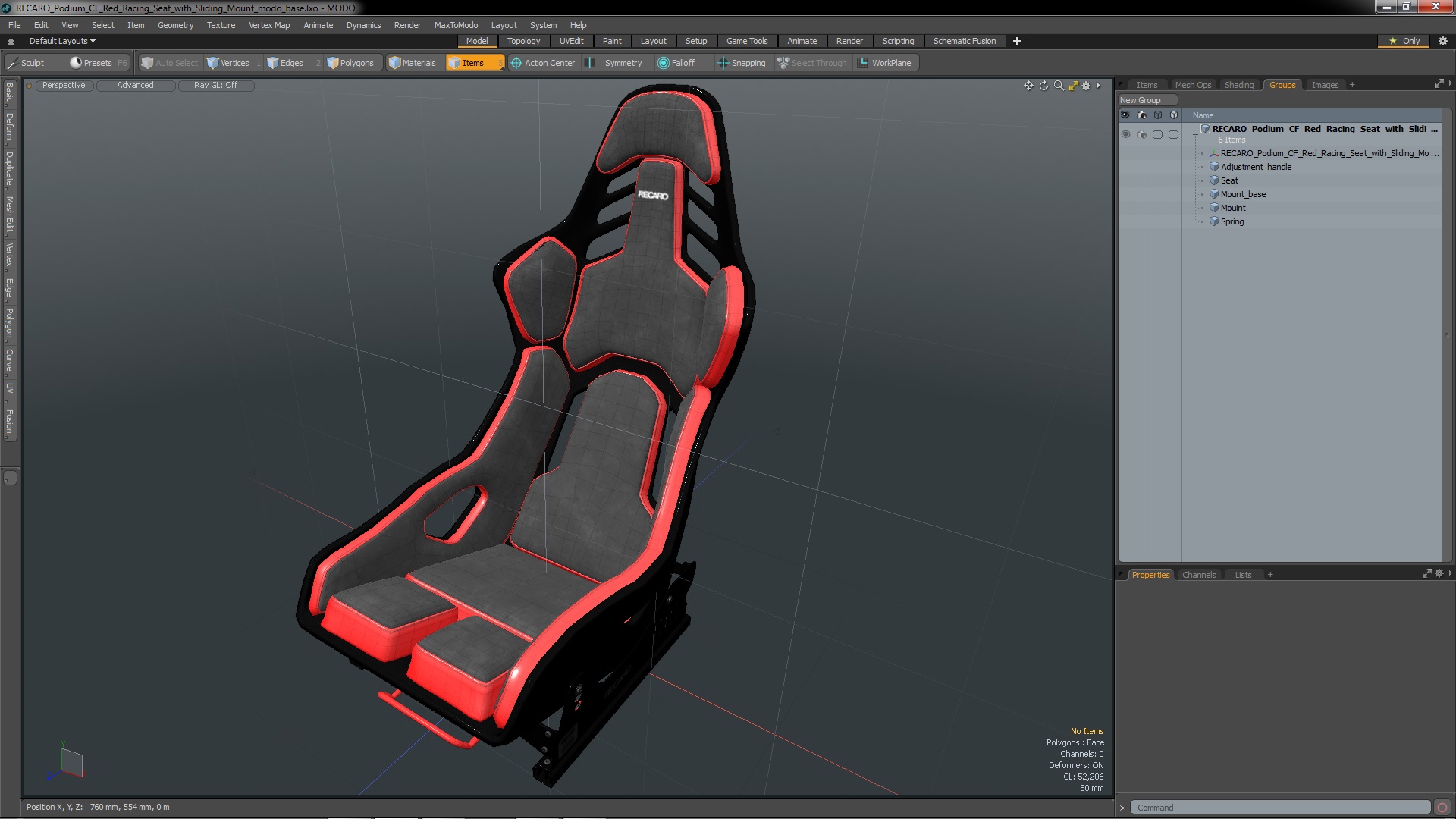 3D RECARO Podium CF Red Racing Seat with Sliding Mount