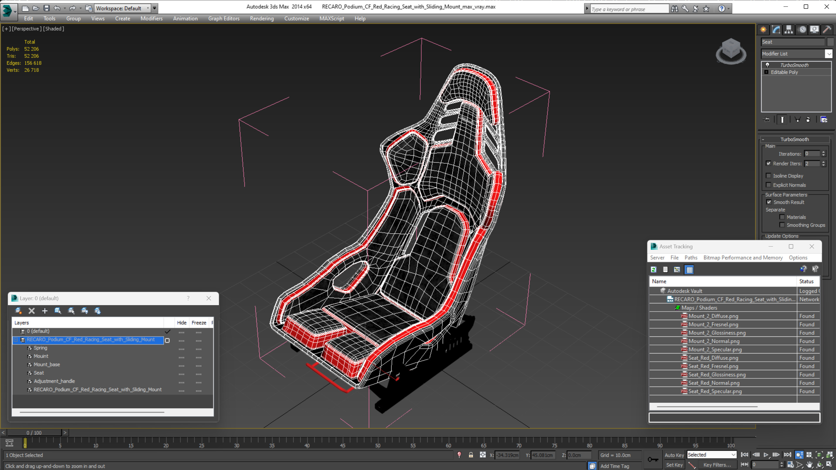 3D RECARO Podium CF Red Racing Seat with Sliding Mount