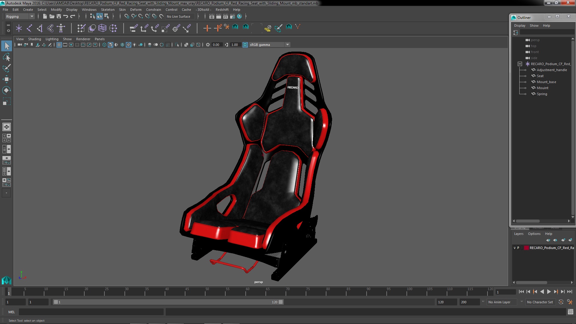 3D RECARO Podium CF Red Racing Seat with Sliding Mount