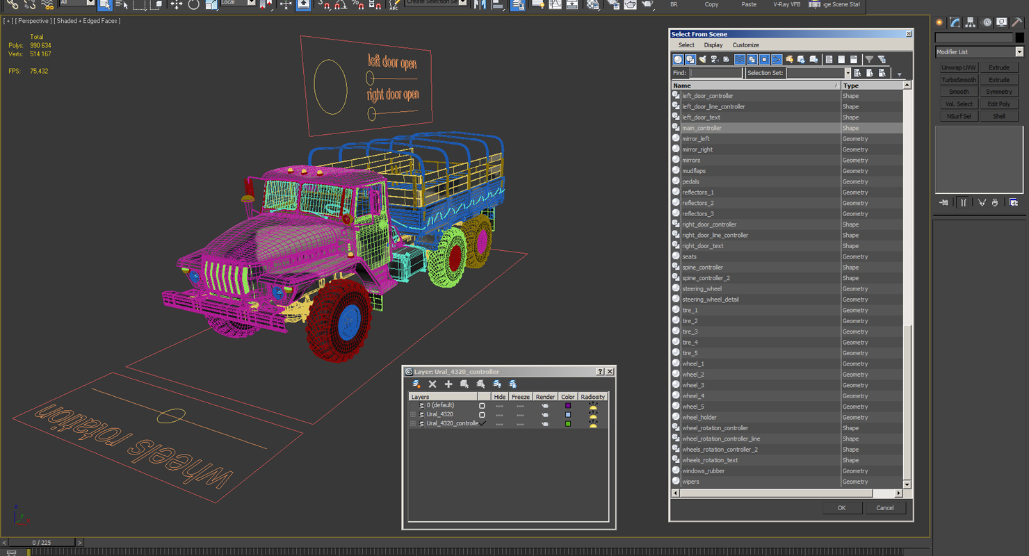 3D Military Truck URAL 4320 Rigged