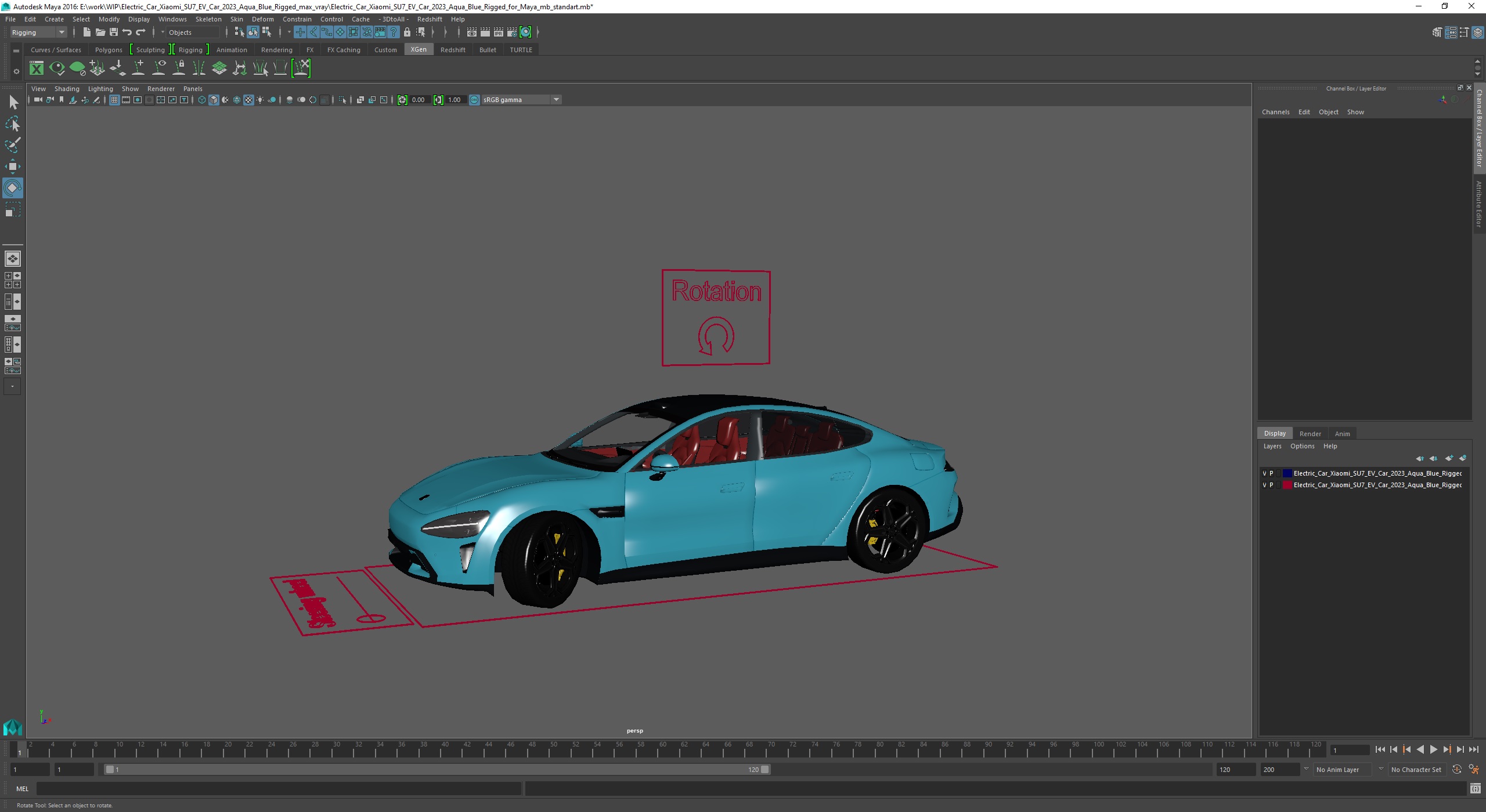 3D Electric Car Xiaomi SU7 EV Car 2023 Aqua Blue Rigged for Maya